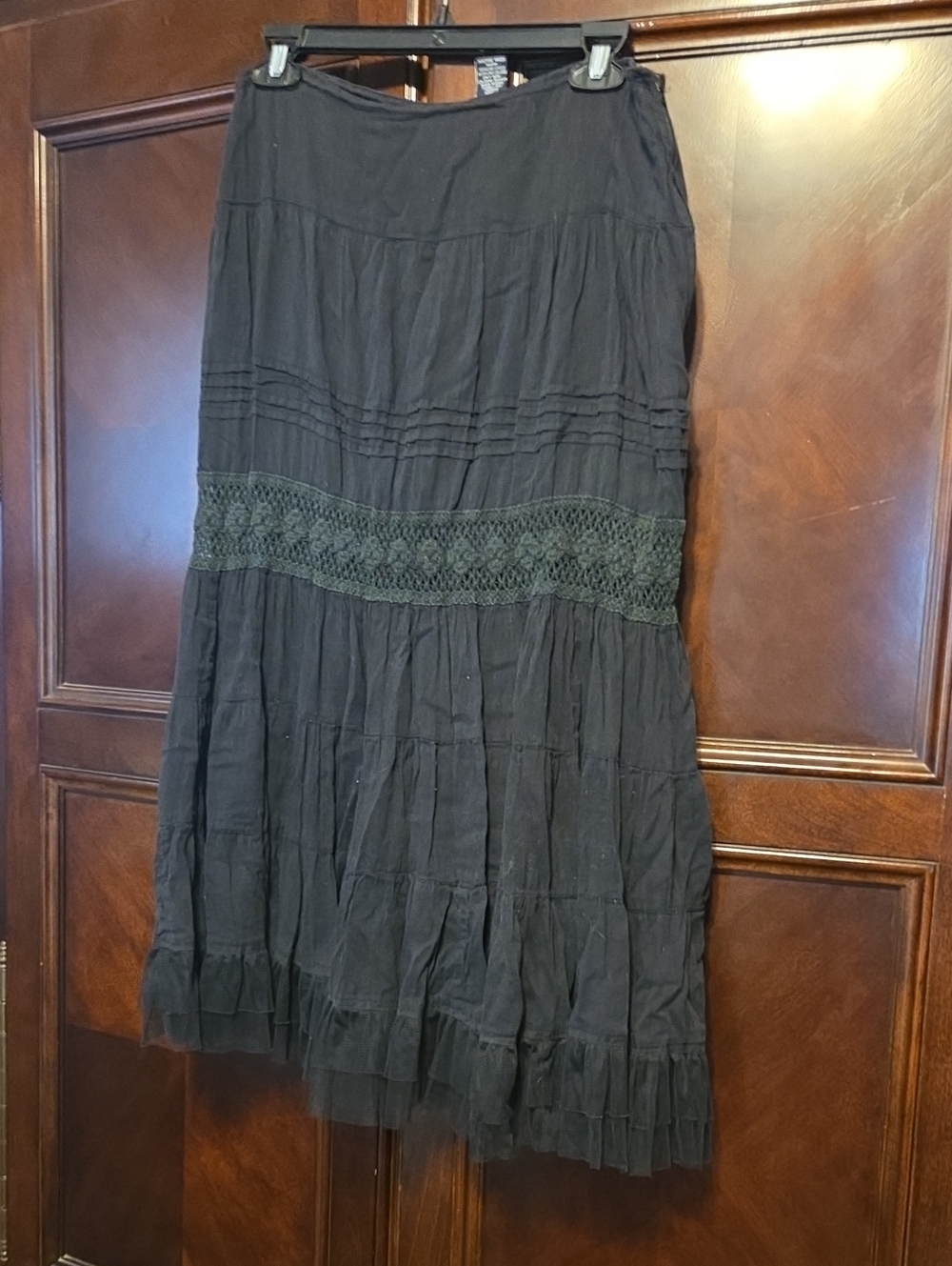 Allison Brittney Black Maxi Skirt with Crochet Panel
